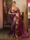 Banarasee Handwoven Plain Tissue Saree With Zari Border & Lace-Violet