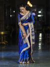 Banarasee Handloom Dual Shaded Plain Tissue Saree With Zari Border & Lace-Blue