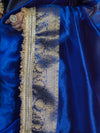 Banarasee Handloom Dual Shaded Plain Tissue Saree With Zari Border & Lace-Blue