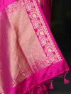 Banarasee Mashru Silk Saree With Zari Motifs & Floral Border-Fuchsia Pink
