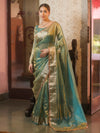 Banarasee Handwoven Plain Tissue Saree With Zari Border & Lace-Blue