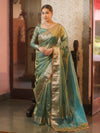 Banarasee Handwoven Plain Tissue Saree With Zari Border & Lace-Blue
