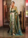 Banarasee Handwoven Plain Tissue Saree With Zari Border & Lace-Blue