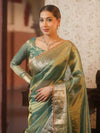 Banarasee Handwoven Plain Tissue Saree With Zari Border & Lace-Blue