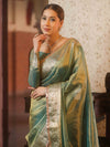 Banarasee Handwoven Plain Tissue Saree With Zari Border & Lace-Blue