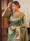 Banarasee Handwoven Plain Tissue Saree With Zari Border & Lace-Blue