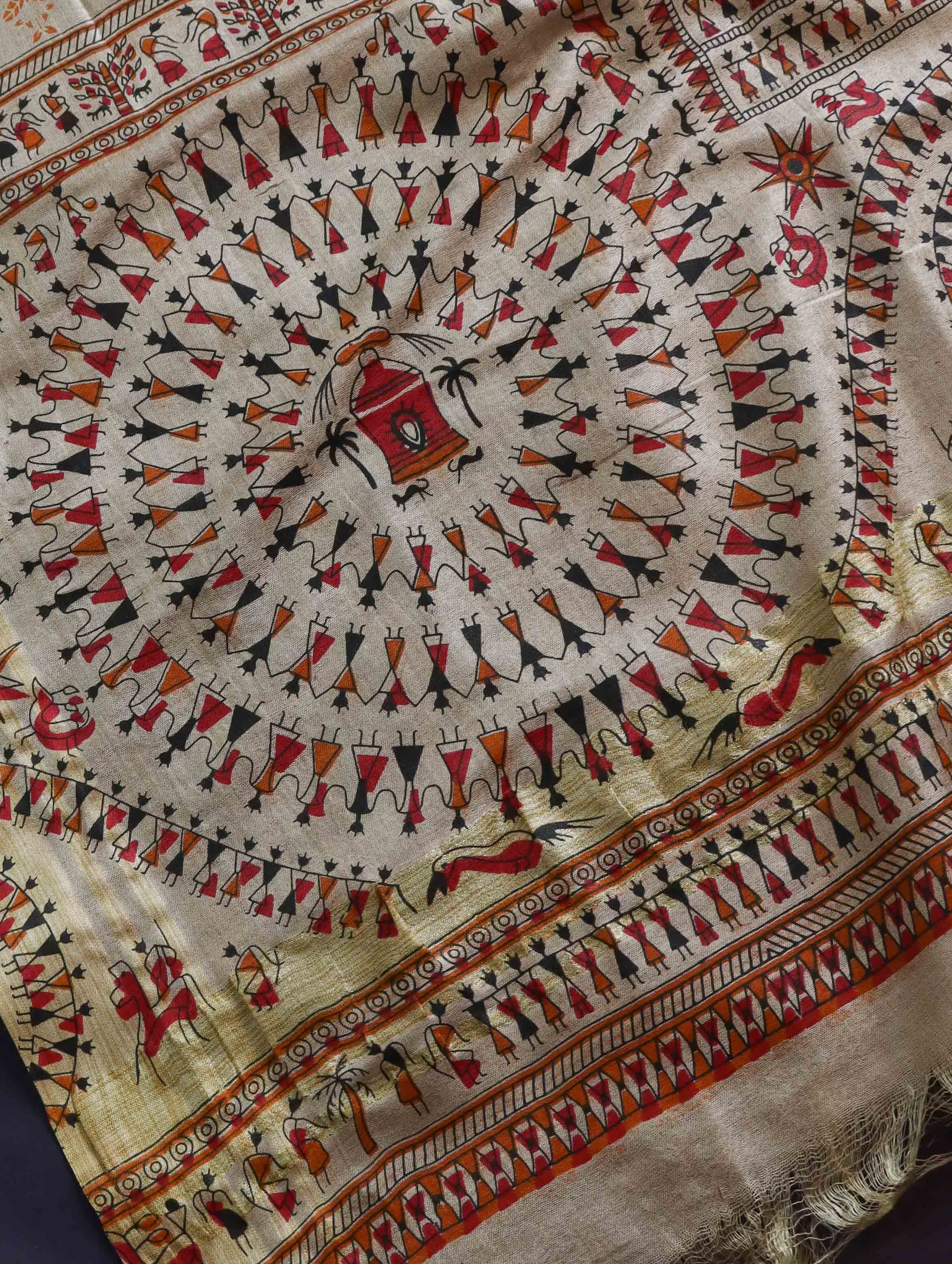Handloom Printed Khadi Cotton Salwar Kameez Dupatta Set-Khaki Beige