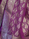 Banarasee Handwoven Plain Semi Katan Saree With Gold Zari Border-Violet