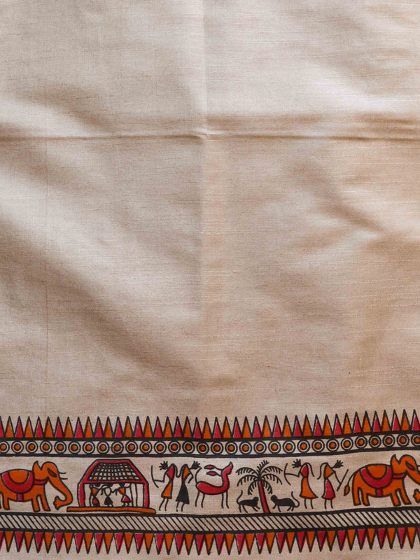 Handloom Printed Khadi Cotton Salwar Kameez Dupatta Set-Khaki Beige