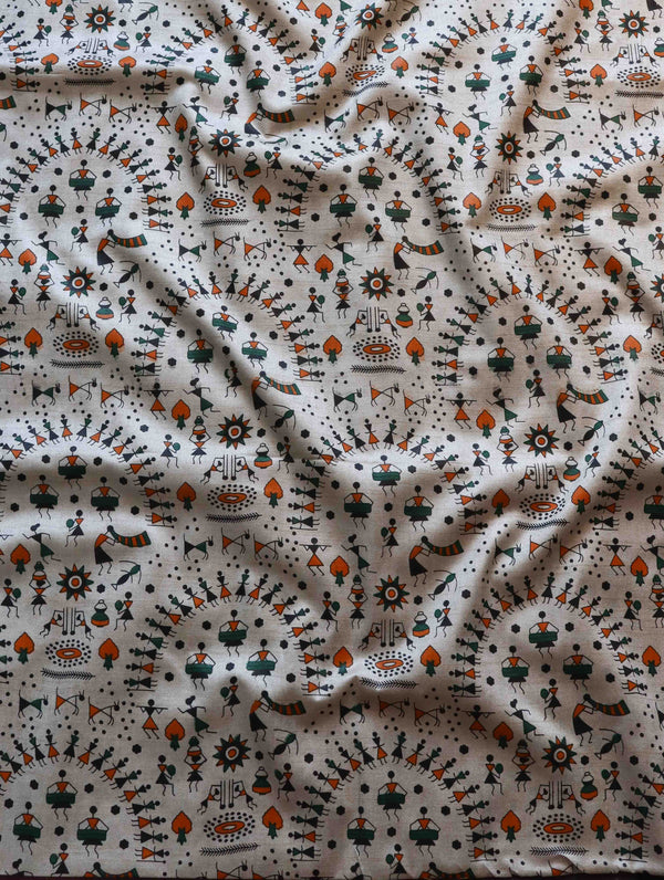 Handloom Printed Khadi Cotton Salwar Kameez Dupatta Set-Beige