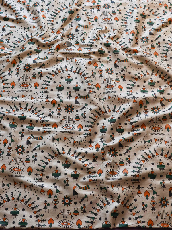 Handloom Printed Khadi Cotton Salwar Kameez Dupatta Set-Khaki Beige