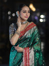 Banarasee Handloom Tissue (Saubhagyavati Bhava) Lace Saree With Buti Design Border & Lace-Green