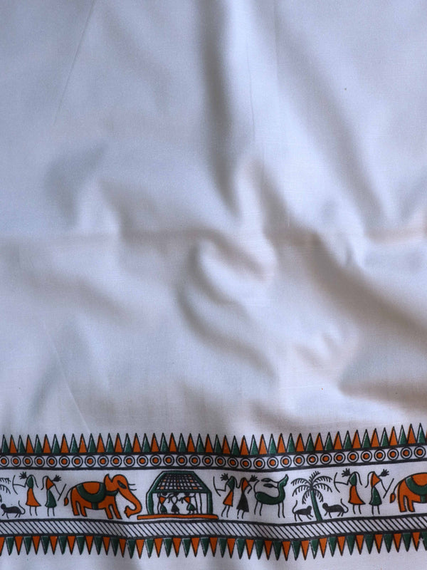 Handloom Printed Khadi Cotton Salwar Kameez Dupatta Set-White