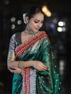 Banarasee Handloom Tissue (Saubhagyavati Bhava) Lace Saree With Buti Design Border & Lace-Green