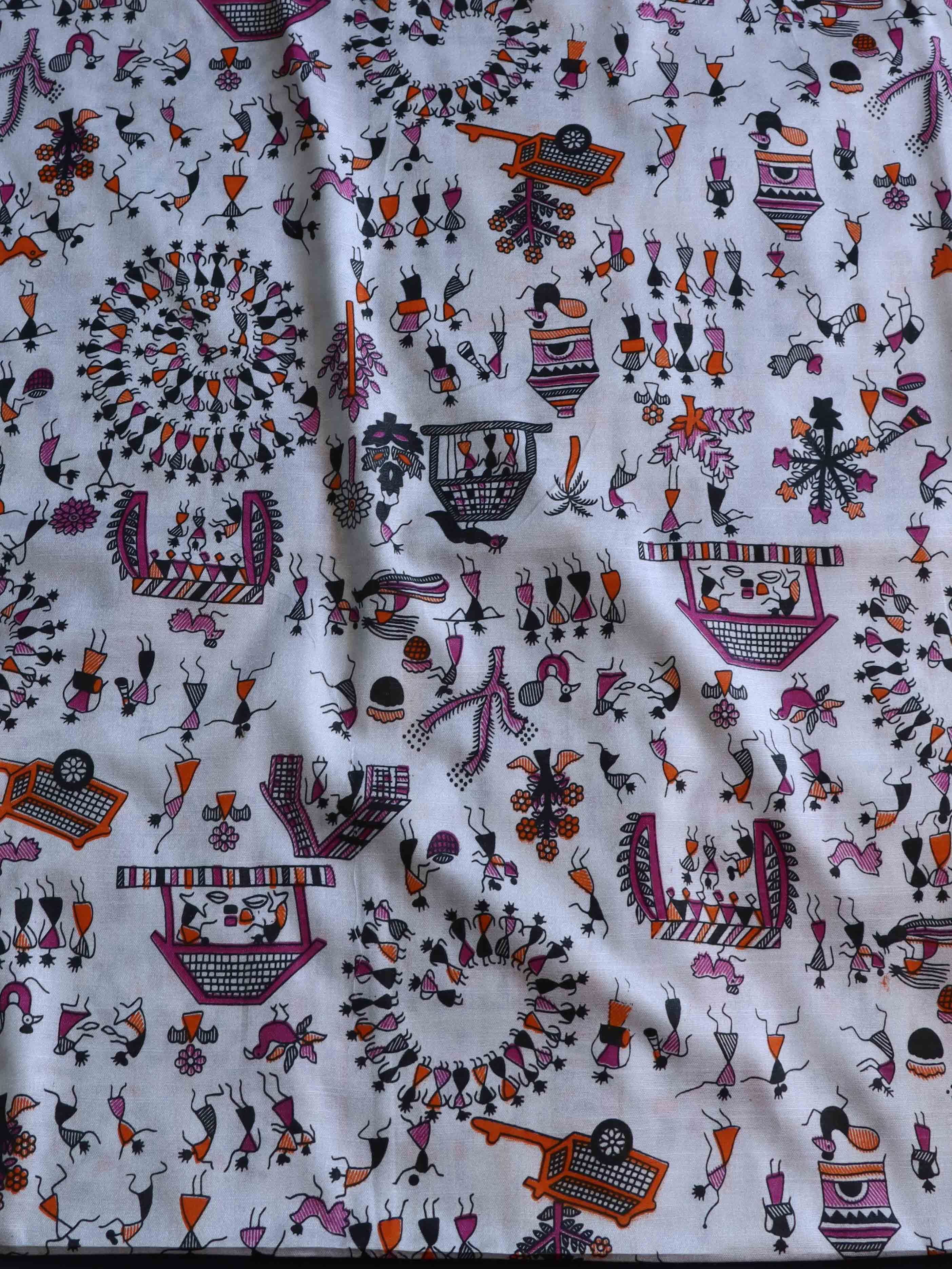 Handloom Printed Khadi Cotton Salwar Kameez Dupatta Set-White