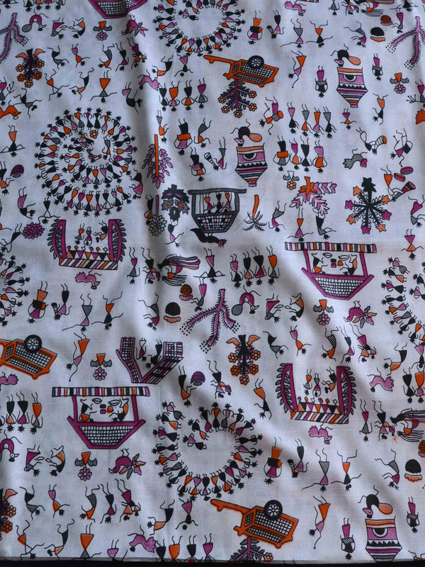 Handloom Printed Khadi Cotton Salwar Kameez Dupatta Set-White