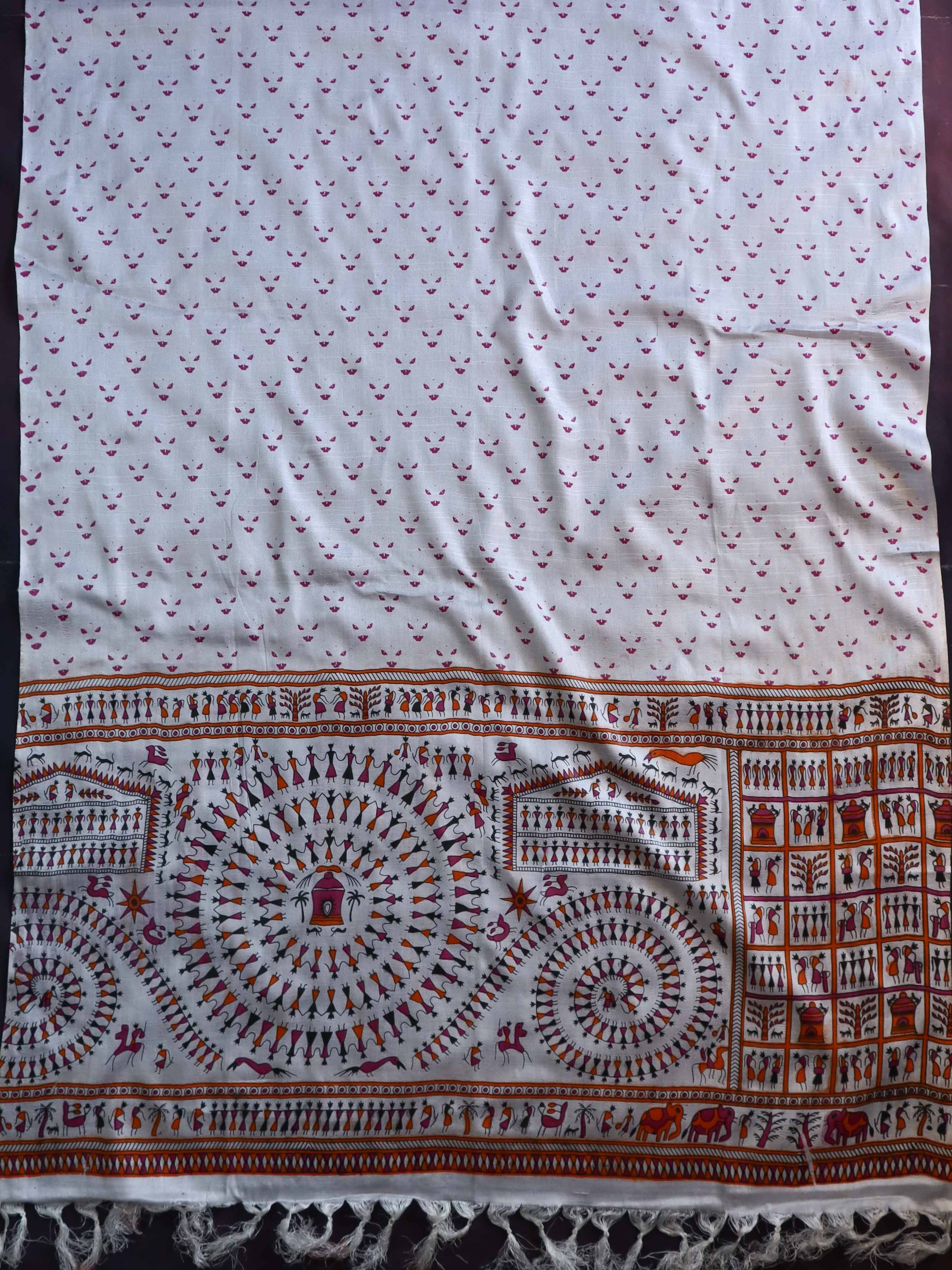 Handloom Printed Khadi Cotton Salwar Kameez Dupatta Set-White