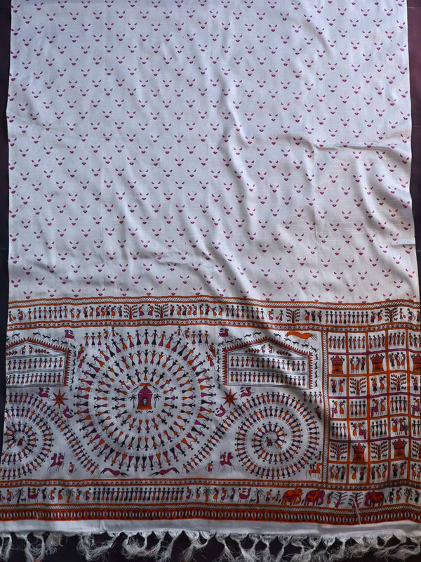 Handloom Printed Khadi Cotton Salwar Kameez Dupatta Set-White