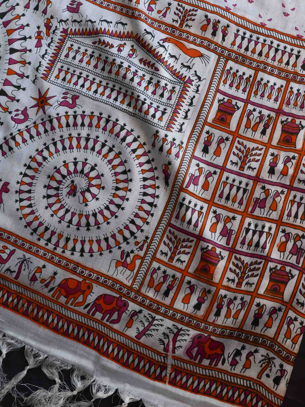 Handloom Printed Khadi Cotton Salwar Kameez Dupatta Set-White