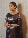Banarasee Handwoven Silk Cotton Saree With Zari Buti & Border-Deep Blue