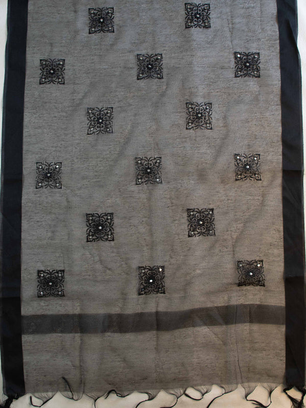 Banarasee Brocade Salwar Kameez Fabric With Cotton Silk Dupatta-Grey & Black