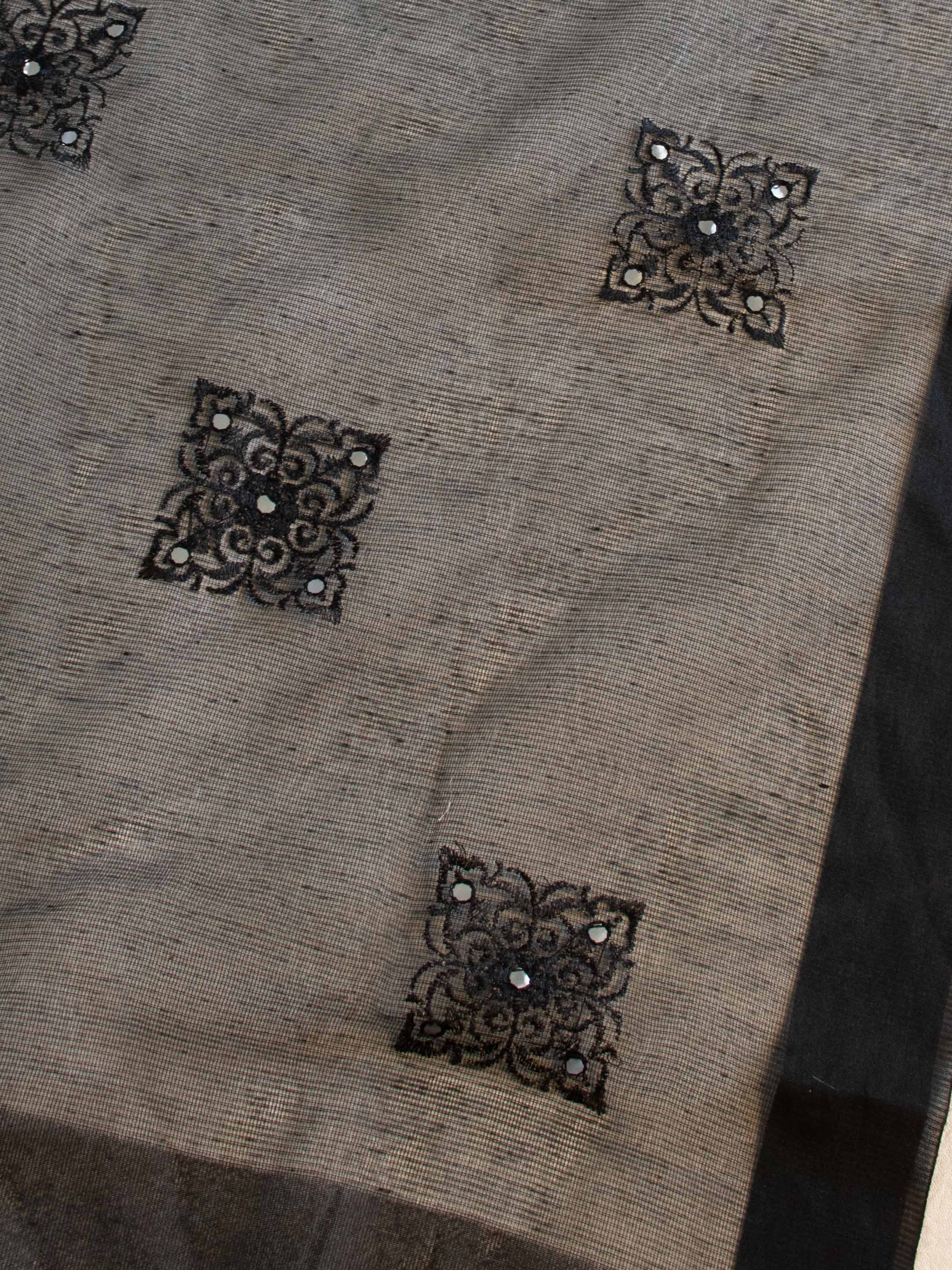 Banarasee Brocade Salwar Kameez Fabric With Cotton Silk Dupatta-Grey & Black