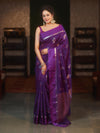 Banarasee Handwoven Semi Silk Saree With Sona Rupa Zari Buti Design-Violet