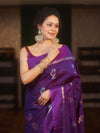Banarasee Handwoven Semi Silk Saree With Sona Rupa Zari Buti Design-Violet