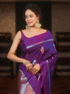 Banarasee Handwoven Semi Silk Saree With Sona Rupa Zari Buti Design-Violet