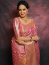Banarasee Handwoven Broad Border Tissue Saree With Embroidered Floral Buta-Pink