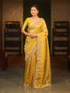 Banarasee Handwoven Tissue Saree Zari Buti With Lace-Mustard Yellow