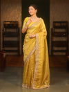 Banarasee Handwoven Tissue Saree Zari Buti With Lace-Mustard Yellow