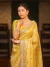 Banarasee Handwoven Tissue Saree Zari Buti With Lace-Mustard Yellow