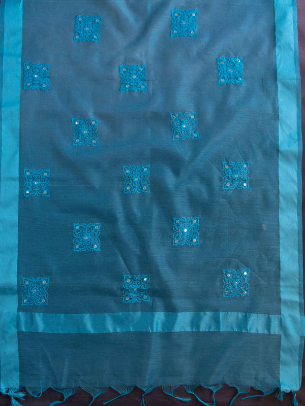 Banarasee Brocade Salwar Kameez Fabric With Cotton Silk Dupatta-Yellow & Blue