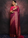 Banarasee Semi-Chiffon Antique Zari Saree Contrast Border Saree-Violet & Pink