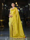 Banarasee Handwoven Tissue Saree With Floral Motifs & Mirror Work-Yellow
