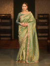 Banarasee Handwoven Tissue Saree Zari Buti With Lace-Pastel Green