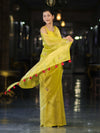 Banarasee Handwoven Tissue Saree With Floral Motifs & Mirror Work-Yellow