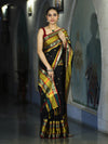 Banarasee Handloom Semi Silk Saree With Buti Design & Contrast Broad Border-Black & Lime Yellow