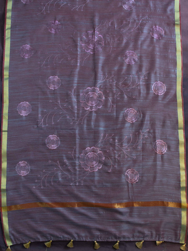 Banarasee Cotton Silk Embroidered Floral Design Dupatta-Purple (Dual Tone)