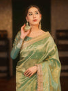 Banarasee Handwoven Tissue Saree Zari Buti With Lace-Pastel Green