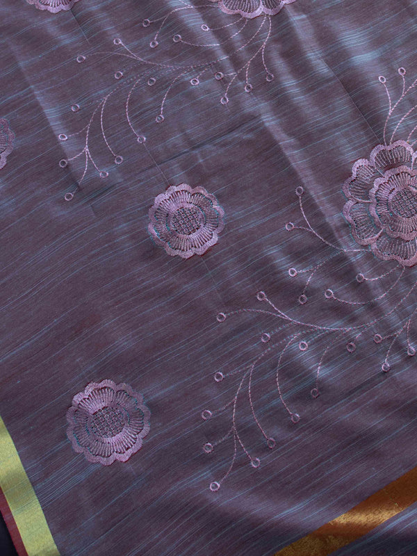 Banarasee Cotton Silk Embroidered Floral Design Dupatta-Purple (Dual Tone)