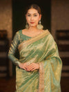 Banarasee Handwoven Tissue Saree Zari Buti With Lace-Pastel Green