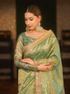 Banarasee Handwoven Tissue Saree Zari Buti With Lace-Pastel Green