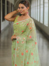 Banarasee Organza Mix Saree With Zari Jaal Design-Light Green