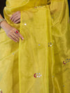 Banarasee Handwoven Tissue Saree With Floral Motifs & Mirror Work-Yellow