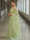 Banarasee Organza Mix Saree With Zari Jaal Design-Light Green