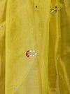 Banarasee Handwoven Tissue Saree With Floral Motifs & Mirror Work-Yellow