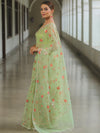 Banarasee Organza Mix Saree With Zari Jaal Design-Light Green