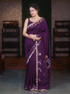 Banarasee Handwoven Semi Silk Plain Saree With Zari Border & Lace-Violet